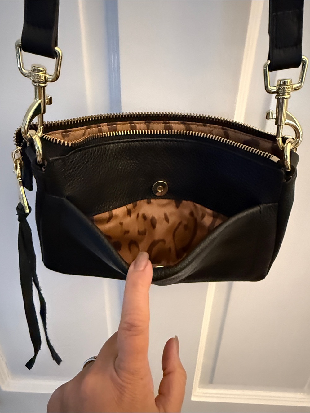 Aimee Kestenberg Black Leather Crossbody with Gold Hardware and Tassel Accent - Picture 3 of 4